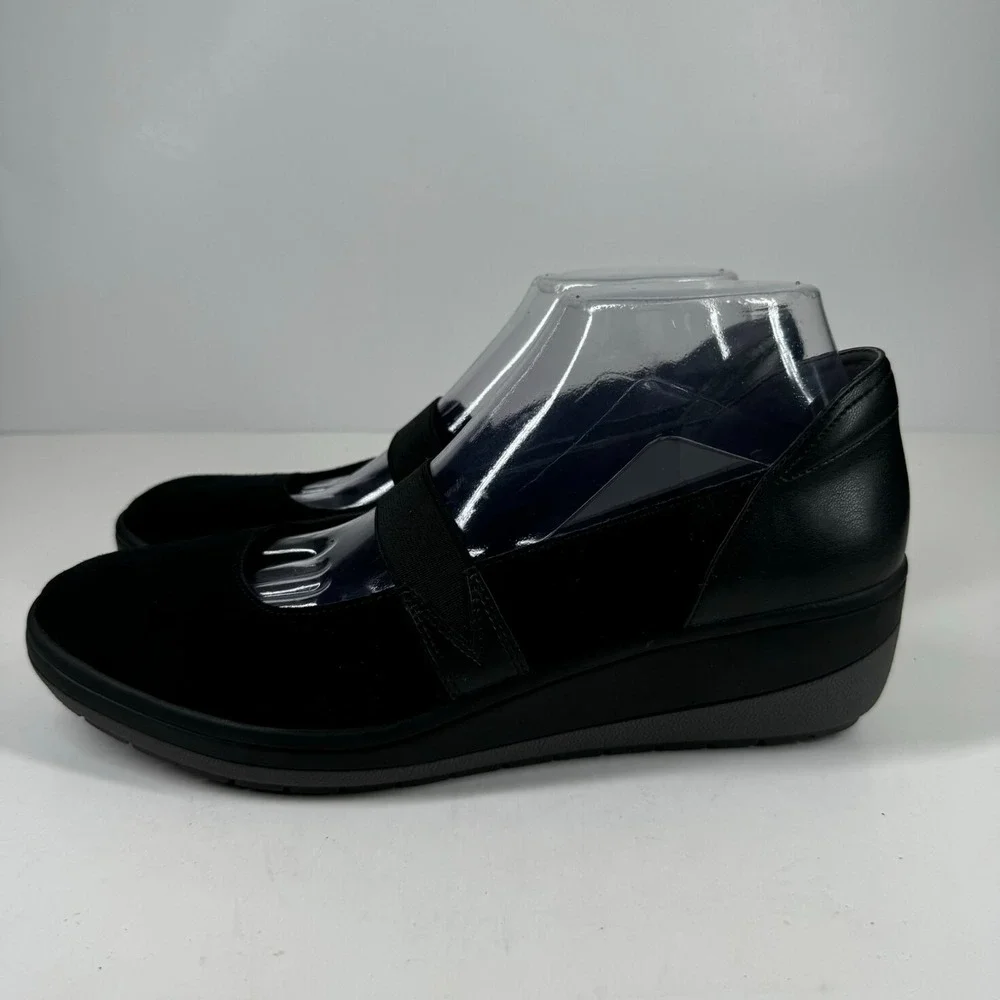Vionic Juide Women's US 9.5 Black Suede Orthotic Mary Jane Casual Wedge Shoes